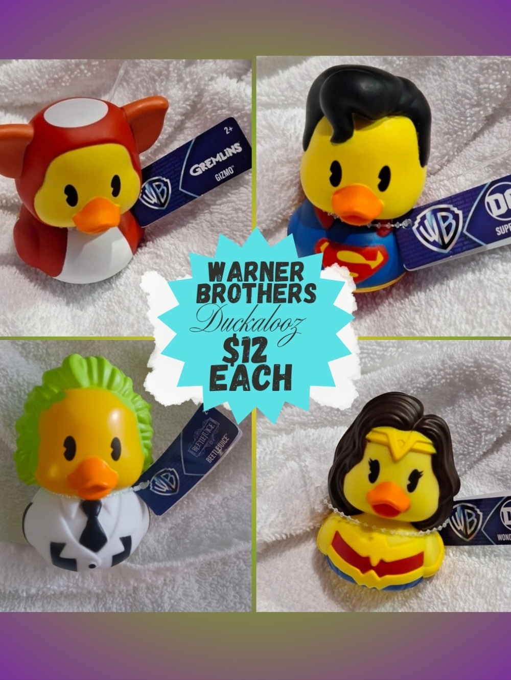 Warner Brothers DC Superman Wonder Woman Beetlejuice & Gremlin Ducks